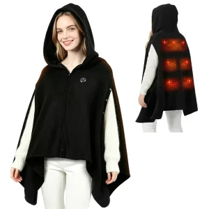 Portable Graphene Heating Shawl Hooded Wearable Electric Heated Blanket with USB Powered Body Warmer for Winter Home Outdoor Use
