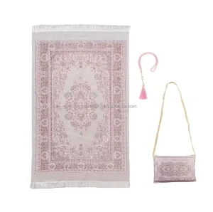 Portable Muslim Prayer Mat Gift Sets Rug with Travel Bag Islam Prayer Beads for Eid Travel Ramadan