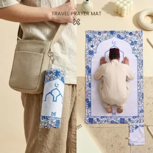 Portable Roll up Printed Prayer Mat with Hanging Hook Buckle Lightweight Travel Janamaz Sejadah for On the Go