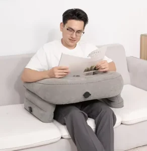 Portable U Shape Flocking PVC Gaming Pillow with Inflatable Knitted Leg Support Removable & Washable for Lap Desk Reading