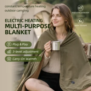 Portable USB 3 Heat Level Electric Heating Blanket Windproof Fleece Warm Shawl for Camping Fishing Outdoor Travel Hikers