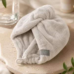 Portable Ultra Water Absorbing Fuzzy Yarn Antibacterial Microfiber 25*80cm 125g Hair Towel with Elastic Band for Bathroom