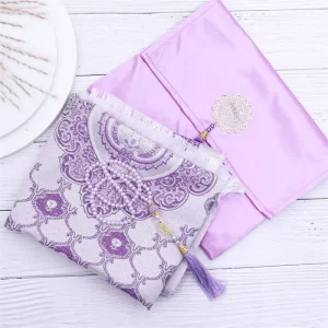 Prayer Mat Ramadan Islamic Gifts Set Thin Turkish Prayer Rug Prayer Mat in Satin Pouch Set for Muslim Gifts for Ramadan