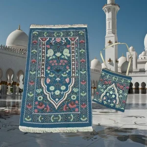 Prayer Mat Rug Worship Blanket Two piece Set Zipper Bag Jacquard Twill Men Women Foldable Comfortable Portable Plain Polyester