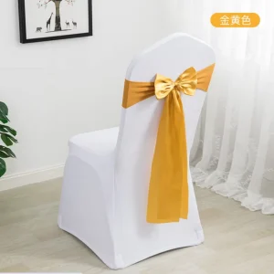 Pre Tied Stretch Spandex Chair Sash Band Satin Chair Ribbon Bow for Hotel Party Banquet Wedding Decoration Knot Chair Bow Tie