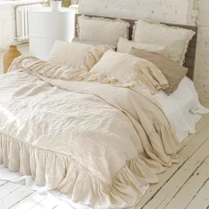 Pre Washed Ruffle Bedding Sheet Set Solid Color King Size Linen Bedding Custom Support Comfortable Ruffled Bed