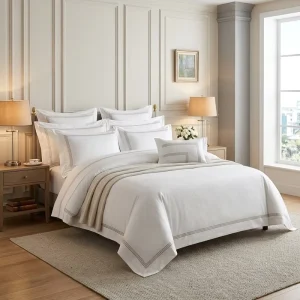 Pre Washed Wrinkle Free Hotel Sheets 4Pcs 100% Cotton Flat & Fitted Bedding for Hospitality Bulk Order