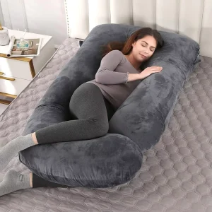 Pregnancy Pillows Side Sleeping J Shaped Maternity Body Pillow With Jersey Cover for Head Neck Belly Support