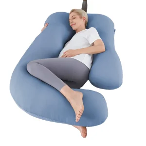 Pregnancy Sleeping U Shaped Maternity Pillow with Blue Microfiber Removable Cover Multi Use and Support Back Hips Legs Belly Fo