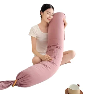 Pregnant Women’s Maternity Pillow Pure Cotton Solid Blue 238x32cm OBLONG Polystyrene Filling Side Sleeping Waist Support Belly