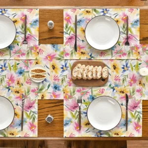 Preium Quality Personalized Embroidered LOGO Flowered Reusable Square Colored Cotton Table Place Mats