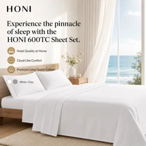 Premium 100% Cotton Modern 600TC Queen Size Eco Friendly Pillow Case and Sheet Sets with Fitted Sheet for Comfortable Sleep