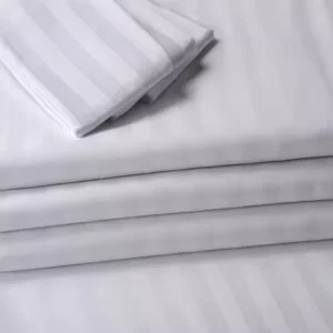 Premium 100% Cotton Queen Bed Linens Hotel-Grade White Stripe Sheet Pillowcase Set for Home/Hospital