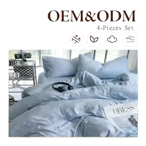 Premium 100% Cotton Solid Quilts Pattern 4 Piece Duvet Cover Set with Ruffles Eco Friendly Breathable Bedroom Bedding