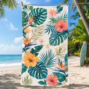 Premium 100% Cotton Terry Luxury Eco-Friendly Beach Towel Custom Logo Reactive Print Oversized Absorbent Soft Resort