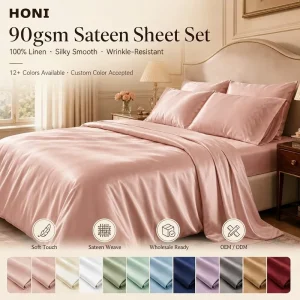 Premium 100% Linen 100TC Modern Style King Size 4 Pcs Washed Sheet and Pillowcase Sets for Bedroom