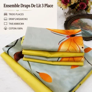 Premium 6 Piece Bedsheet Set Ensemble Draps De Lit 3 Place 4 Taies 2 Draps En Coton En Gros