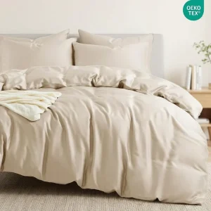 Premium 60S 300TC Organic Bamboo Fiber Bedding Set 4PCS Duvet Cover Set Cooling Breathable Bed Sheet Set for Hot Sleepers