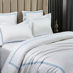 Premium 60S Cotton Sateen Woven Complete Bedding Set Embroidered Border Machine Washable Eco Friendly Modern Style Home Hotel