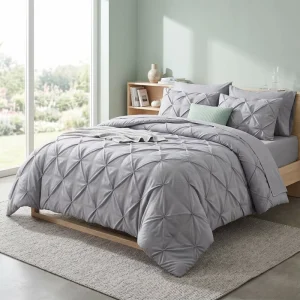 Premium 7 Pieces Tufted Comforter Bed in a Bag Set Pinch Pleat Design Soft Breathable Fluffy Bedding Set for Home Hotel
