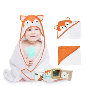 Premium Bamboo Baby Bath Towel White Elephant Animal Pattern for Newborn Toddler Infant Absorbent Large Size Baby Towels