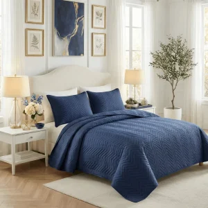 Premium Breathable 80gsm Microfiber Soft Modern Geometric Bedspreads All Seasons Resistant Easy Care Quilt Set
