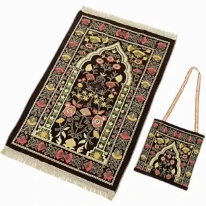 Premium Chenille Woven Polyester Washable Kids Portable Muslim Travel Prayer Rug with Geometric Print