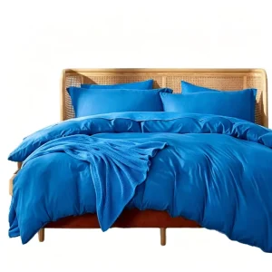 Premium Choice Polyester 3 Pcs Solid Royal Blue Duvet Cover Set Breathable Sleek Fabric Shrink Resistant AllSeason for Hotel Use