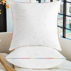 Premium Down Alternative Filling 20×20 Outdoor Waterproof Pillow Inserts with Rainbow Stitched Edge for Sofa Couch Cushion Patio