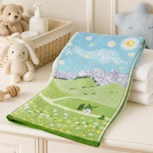 Premium Elegant Woven Cotton 25*50cm 47g Highly Absorbent Kids Towel for Children Bathing and Face Cleansing