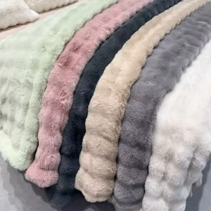 Premium Fluffy Bubble Rabbit Fur Blanket Throw Thicken Plush Fleece Double Bed Cover for Sofa Couch Winter King Queen