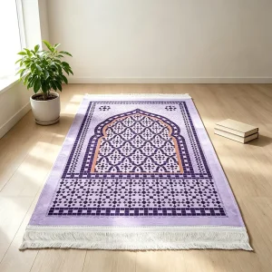 Premium Geometric Floral Prayer Mat Set Soft Touch Short Pile Janamaz with Matching Tasbih & Storage Bag