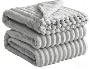 Premium Grade All-Season European-American Style Striped Timeless Solid Lightweight Fleece Flannel Blanket for Adults Children