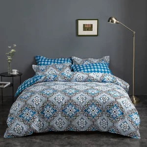 Premium King Size Aloe Cotton 300tc Duvet Cover Three Piece Bedding Zipper Closure Striped American Style Jacquard Anti Fade