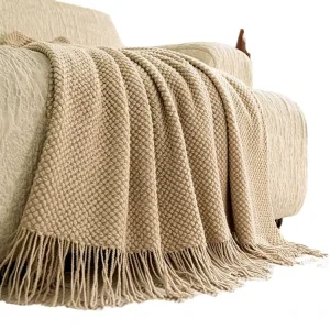Premium Knitted Throw Blanket Soft Fuzzy Fringed Design for Sofa Bed Decorative Warm Cozy All Season Home Textile