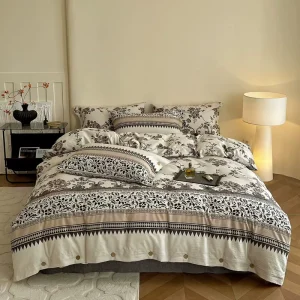 Premium Linen 4 Piece Queen King Wedding Bedding Set 200TC All Season Duvet Quilt Cover Plain Style Luxury Bed Sheet
