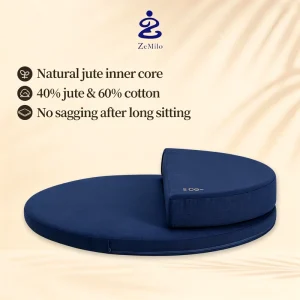 Premium Linen Fabric Round Circular Meditation Zen Sitting Cushion with Ergonomic Slope Support for Practice