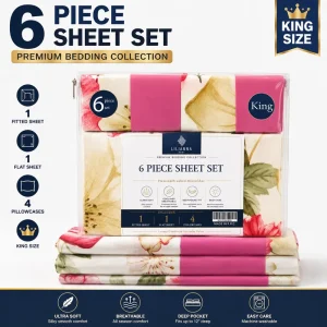 Premium Microfiber Bed Sheet Set King Size 6 Piece Bedsheets Sets Soft Floral Bedding Set Collections in Stock
