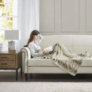 Premium Modern Eco Friendly Portable Embossed Faux Fur Throw Blanket Striped Luxury Soft Accent Piece for Couch Chair Airplane