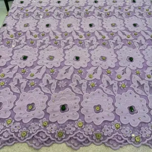 Premium Nigerian Floral Guipure Lace Fabric with Allover Rhinestone Embroidery African Lace Fabric for Party & Wedding Wear