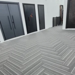 Premium Office Linear Long Carpet Planks Grey With Color Accent Strip Anti-slip Stain Resistant Interlocking Floor Mat