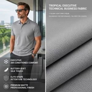 Premium PA66 PU Technical Business Polo Fabric 175GSM Full Dull Molecular Cooling Anti Cling 3D Pique for Tropical Executive