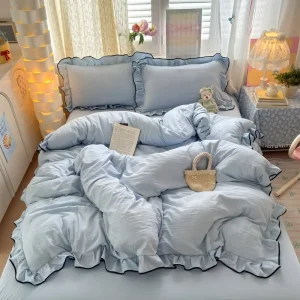 Premium Polyester 4 Piece Bedding Sets Custom King Size Ruffle Duvet Cover Bedding Set for Home
