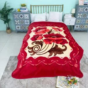 Premium Polyester Floral Pattern Thick Warm Comfort Luxury Bedspread Raschel Blanket for Home Use