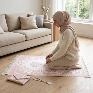 Premium Portable Foldable Muslim Prayer Mat 3 Piece Set with Crossbody Bag and Tasbih 70x110cm Soft Jacquard Travel Prayer Rug