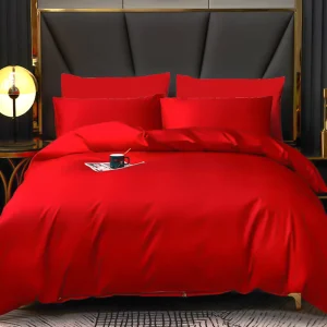 Premium Quality 100% Cotton Duvet Cover 4-Piece Bedding Set Solid Color Flat & Fitted Sheet for Wedding