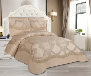 Premium Quality Jacquard Design High Grade Lace Edge Embroidery Breathable Hotel Home Bedsheet Bedding Set
