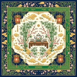 Premium Quality Modern American Mahjong Mat Bamboo Forest Teapot Waterproof Rubber Casino Gambling Poker Board Game Table Use
