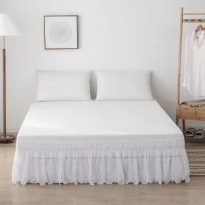 Premium Quality White Bed Skirts Set Lace Home Textiles Solid Color Bedskirts Polyester Microfiber Bedsheet Bed Skirt Supplier