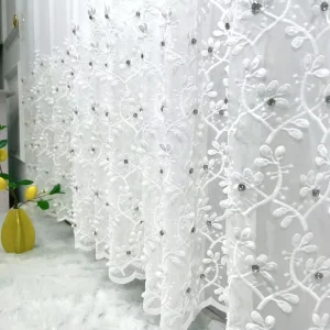 Premium Quality Windproof Eco friendly Embroidered Gauze Curtains Fabric for Home Bedroom French Window Treatment